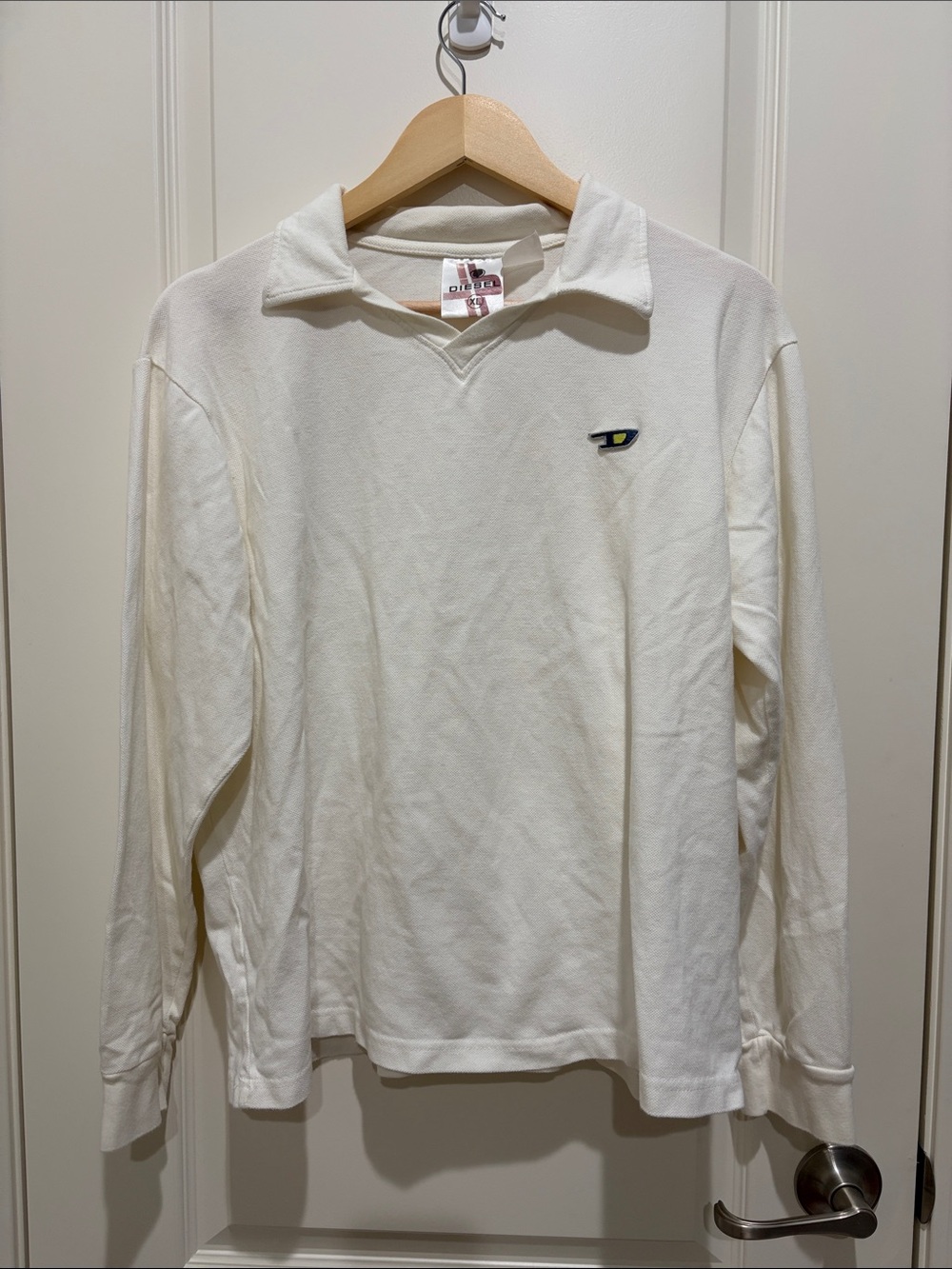 Diesel White Long-Sleeve Polo with Small Embroidered Logo